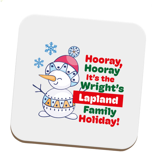 Hooray it's the personalised Lapland holiday! set of four coasters