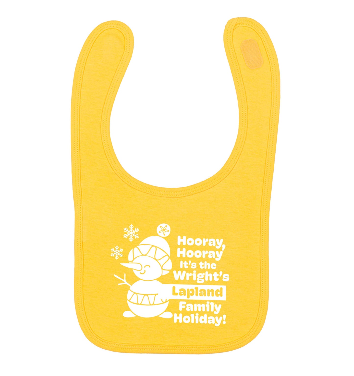 Hooray it's the personalised Lapland holiday! yellow baby bib