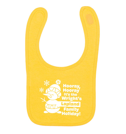 Hooray it's the personalised Lapland holiday! yellow baby bib