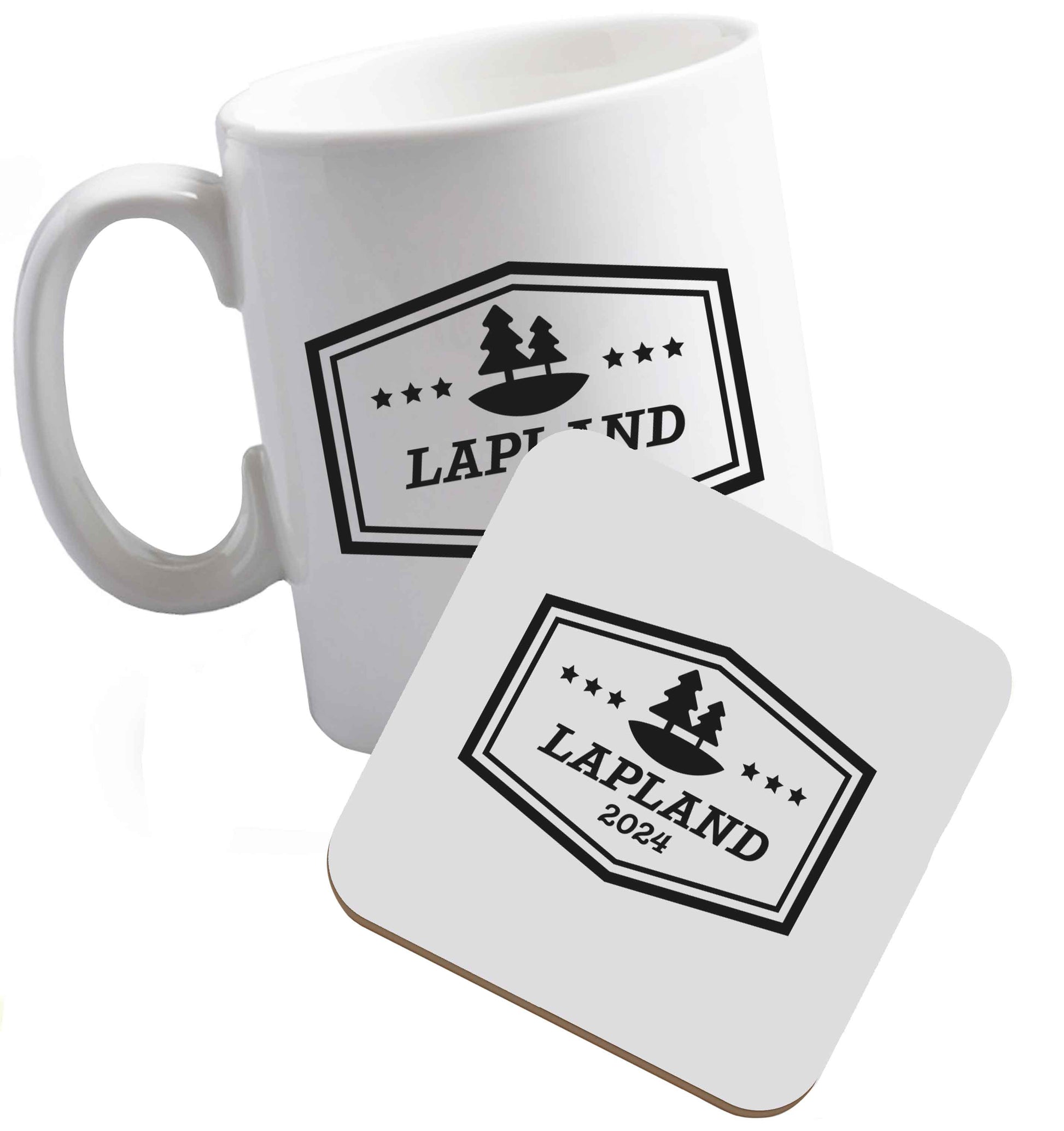10 oz Custom date Lapland ceramic mug and coaster set right handed
