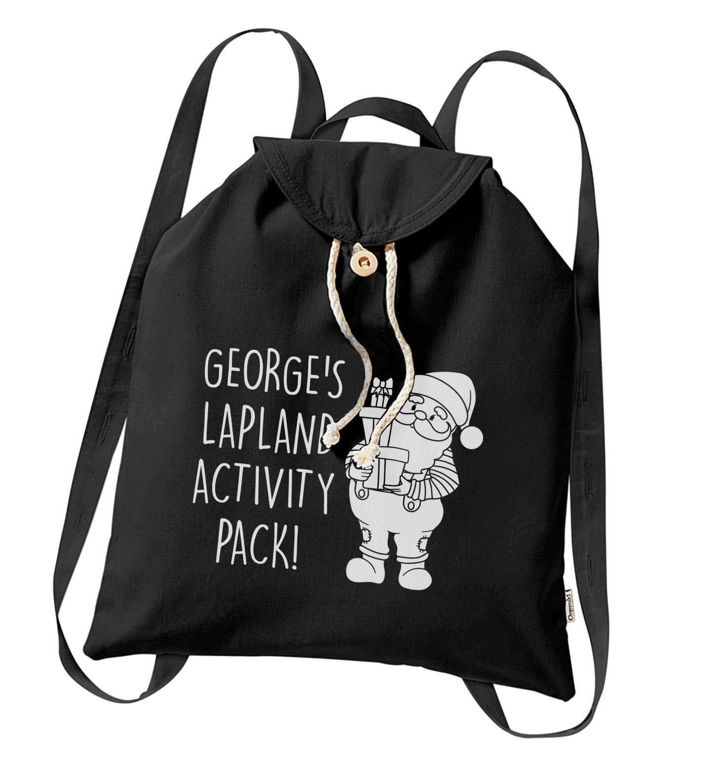 Custom Lapland activity pack organic cotton backpack tote with wooden buttons in black