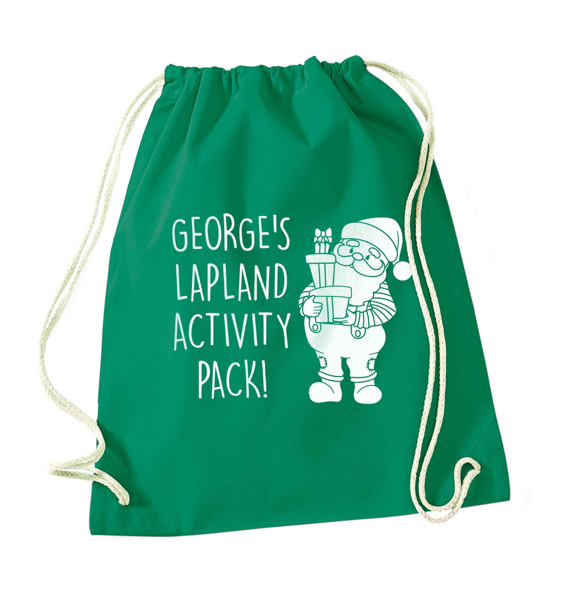 Custom Lapland activity pack green drawstring bag