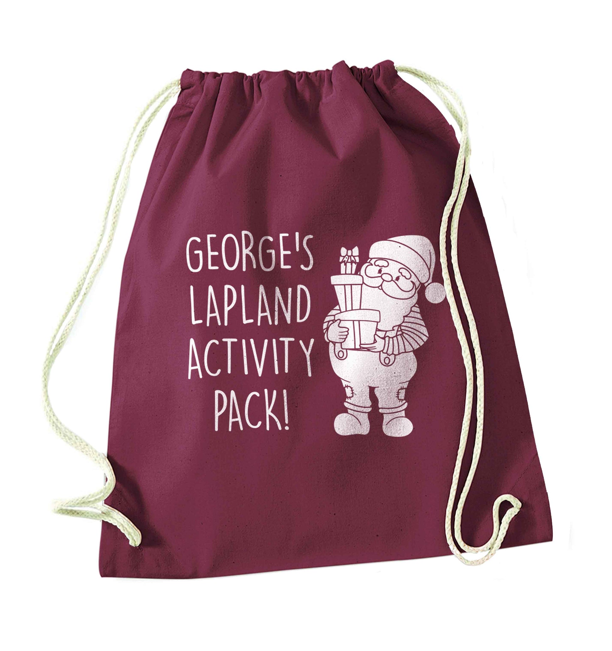 Custom Lapland activity pack maroon drawstring bag