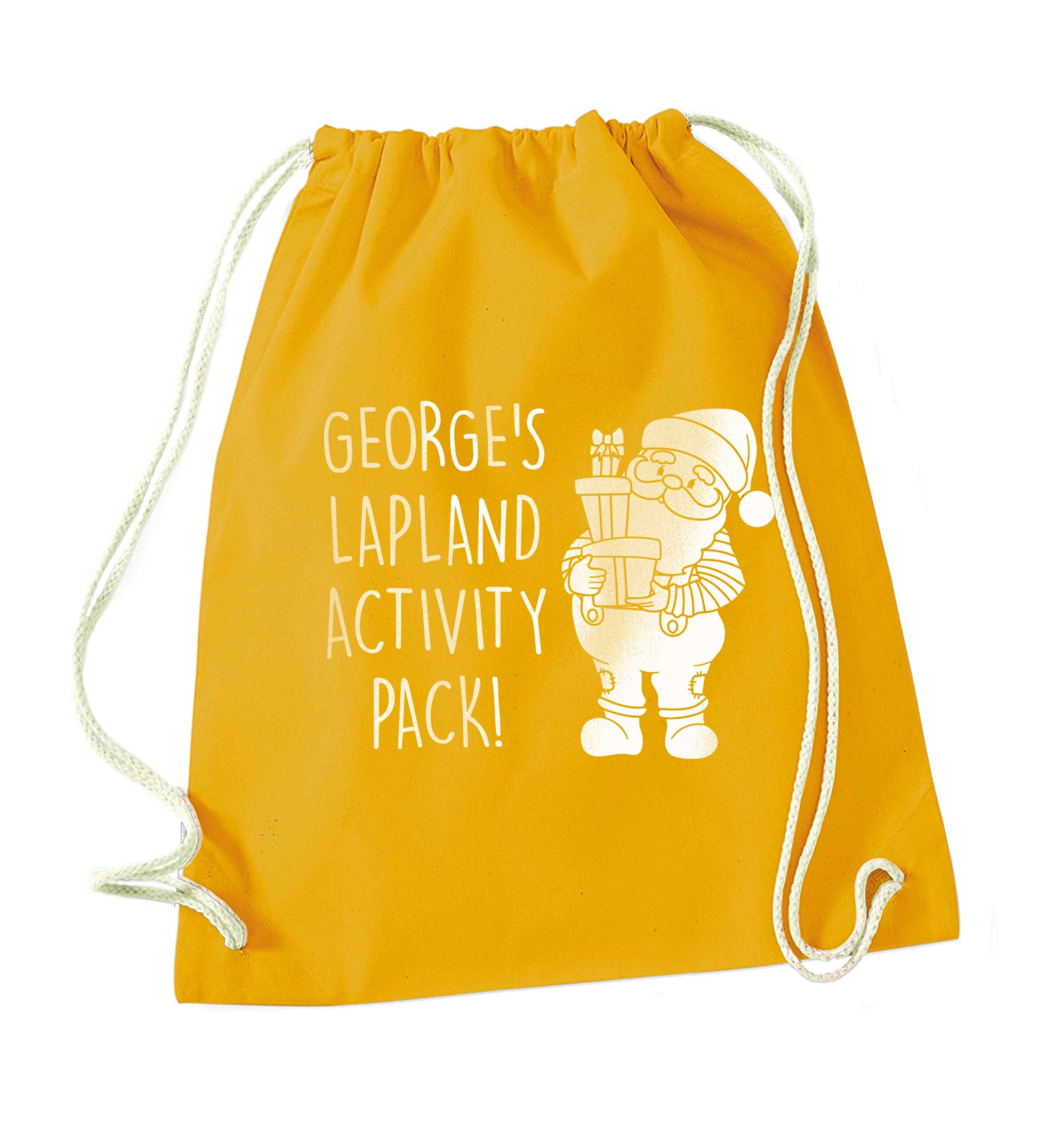 Custom Lapland activity pack mustard drawstring bag