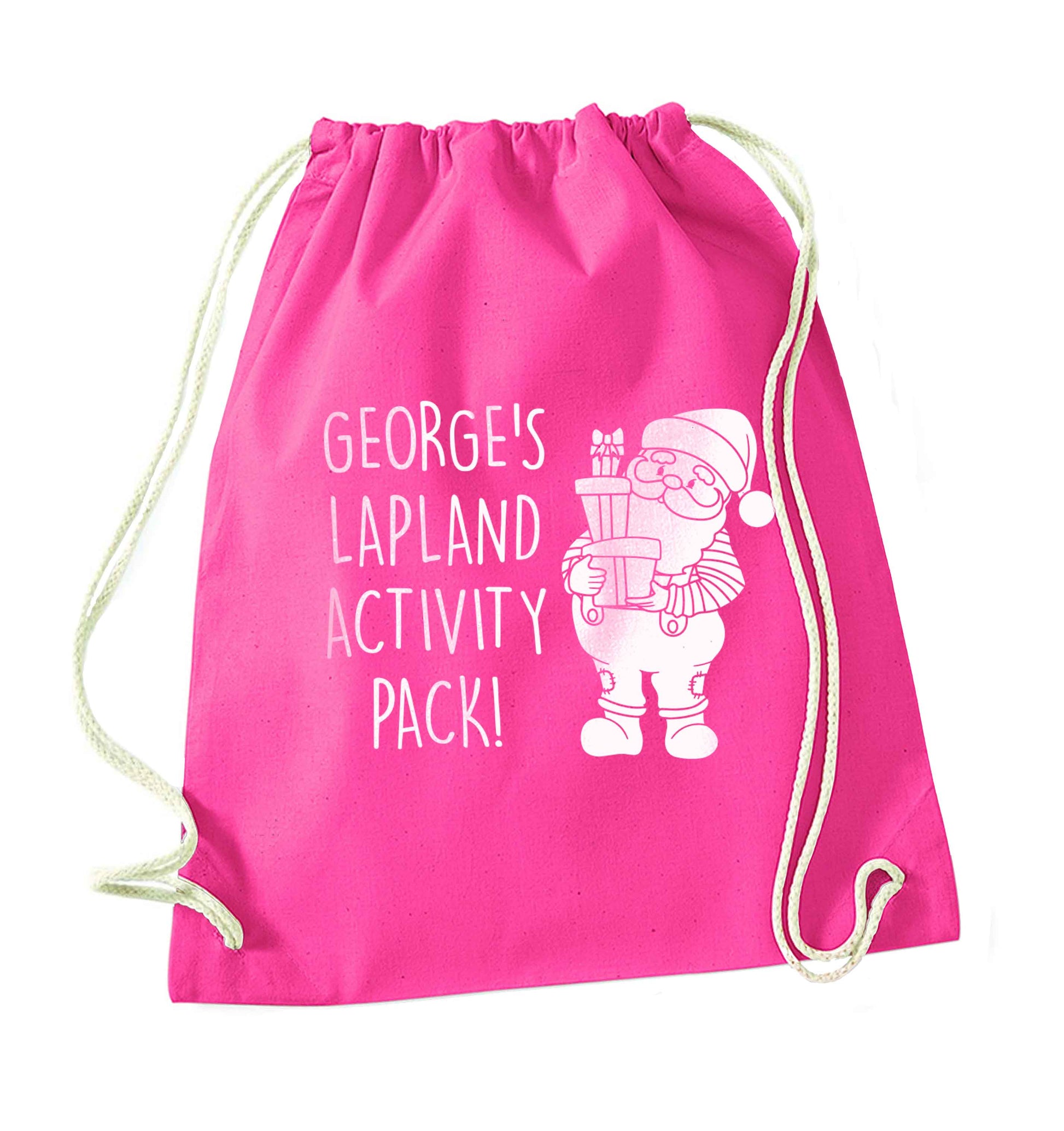 Custom Lapland activity pack pink drawstring bag