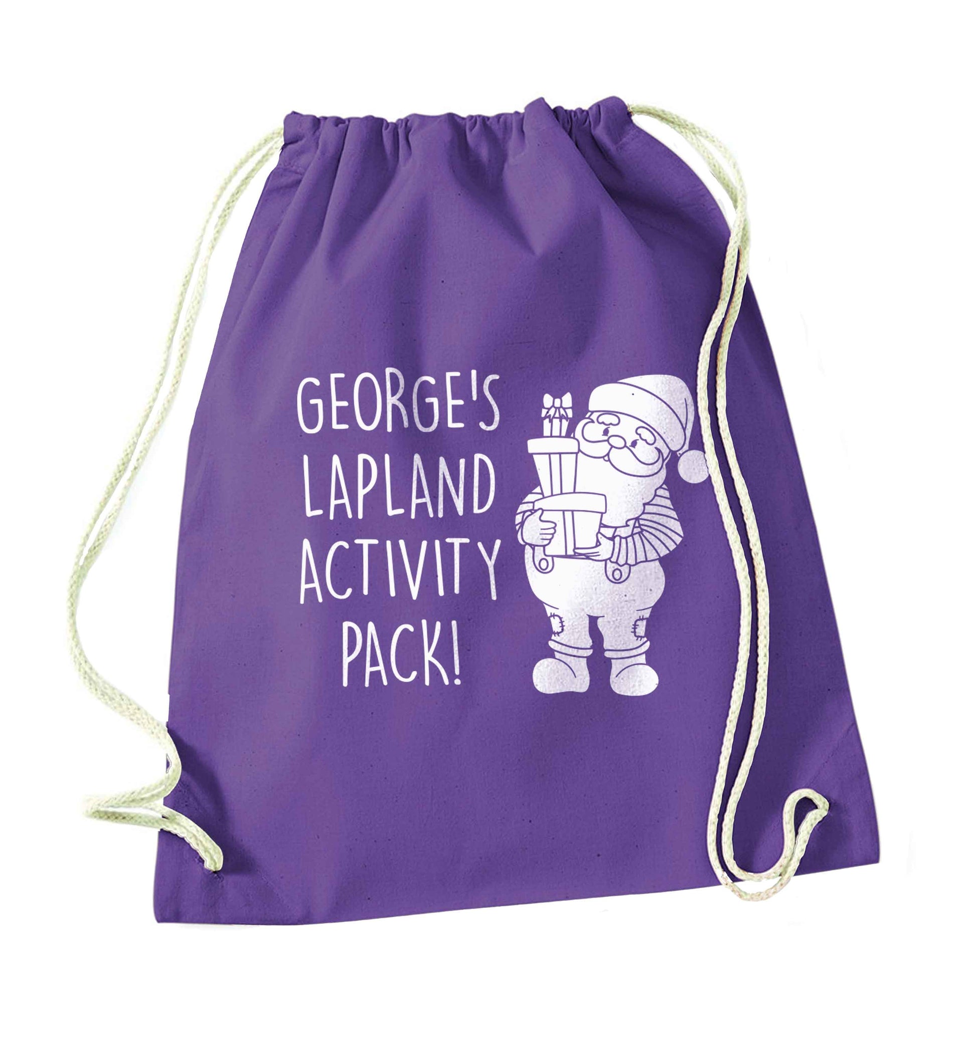 Custom Lapland activity pack purple drawstring bag
