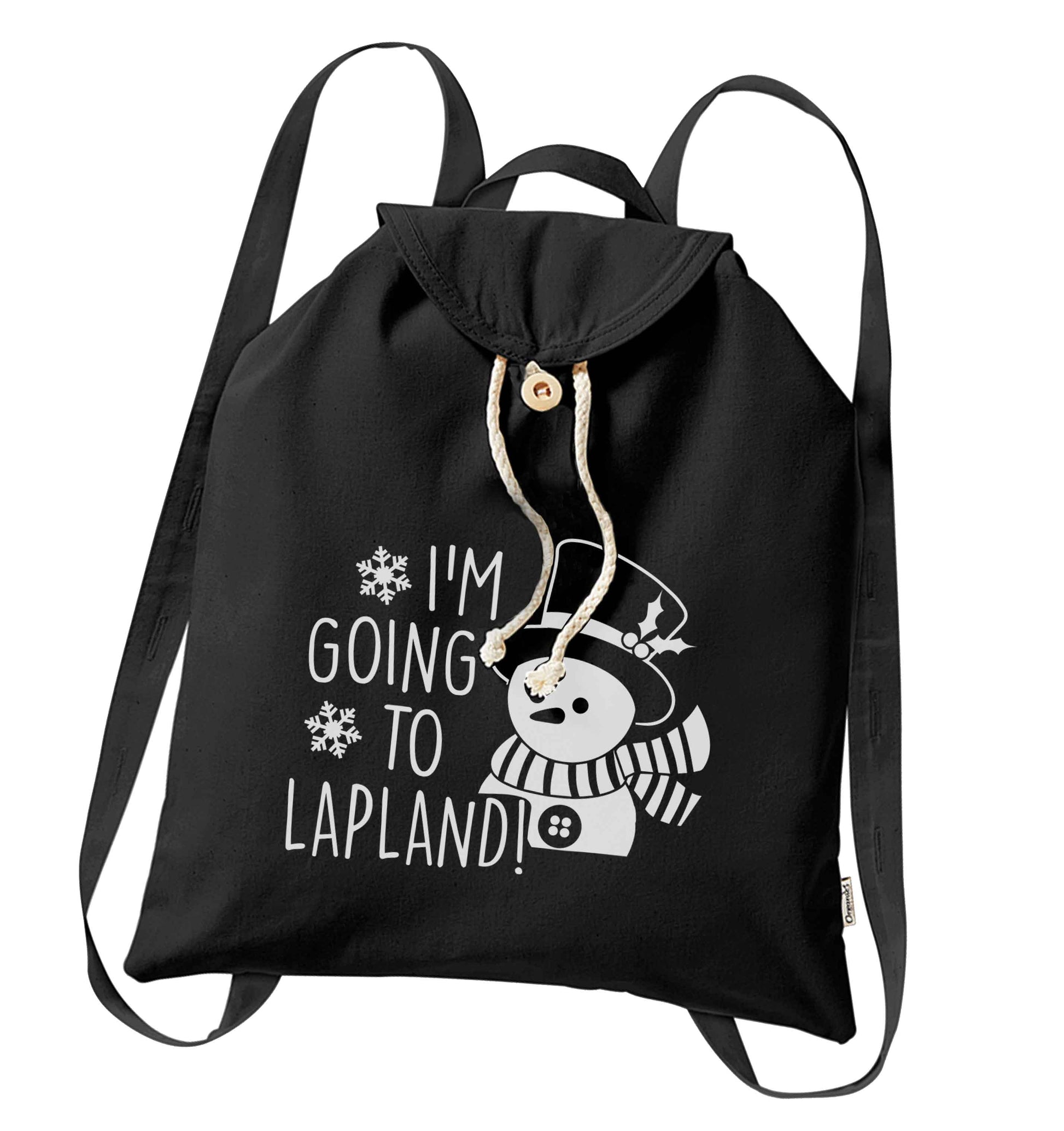 I'm going to Lapland organic cotton backpack tote with wooden buttons in black