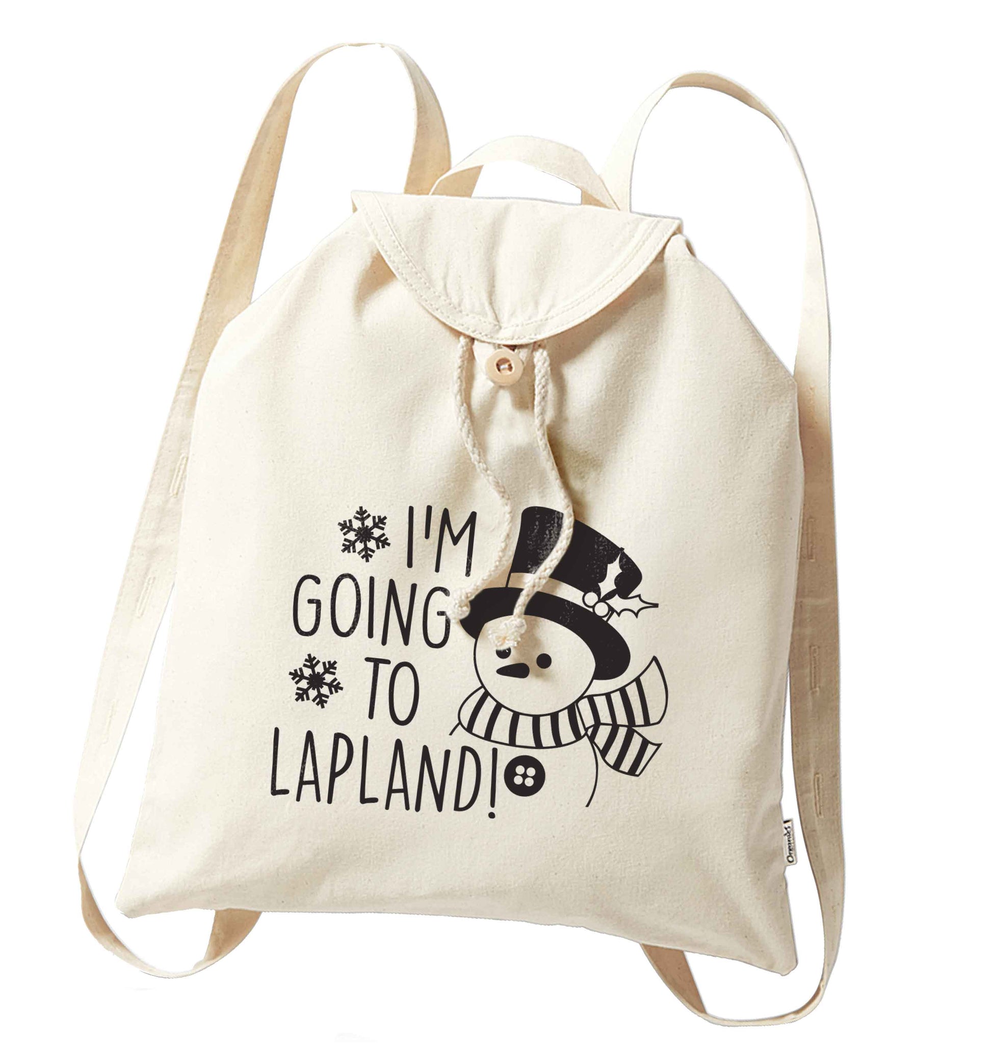 I'm going to Lapland organic cotton backpack tote with wooden buttons in natural