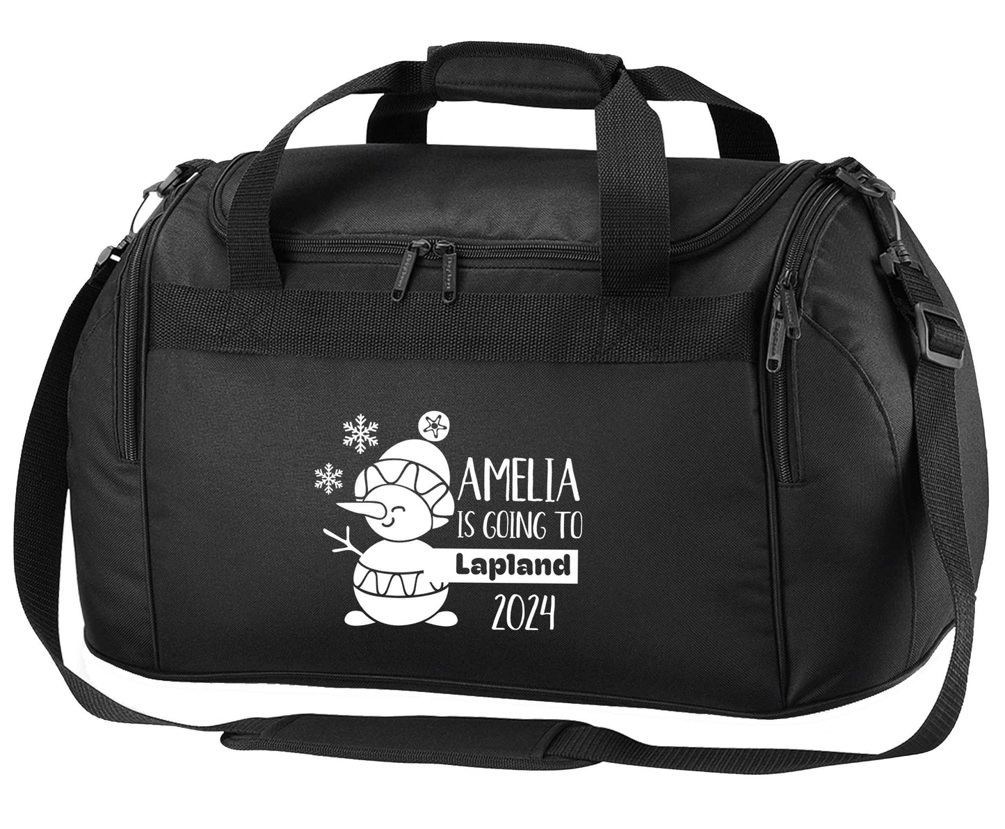 Any name here - is going to Lapland personalised black holdall / duffel bag