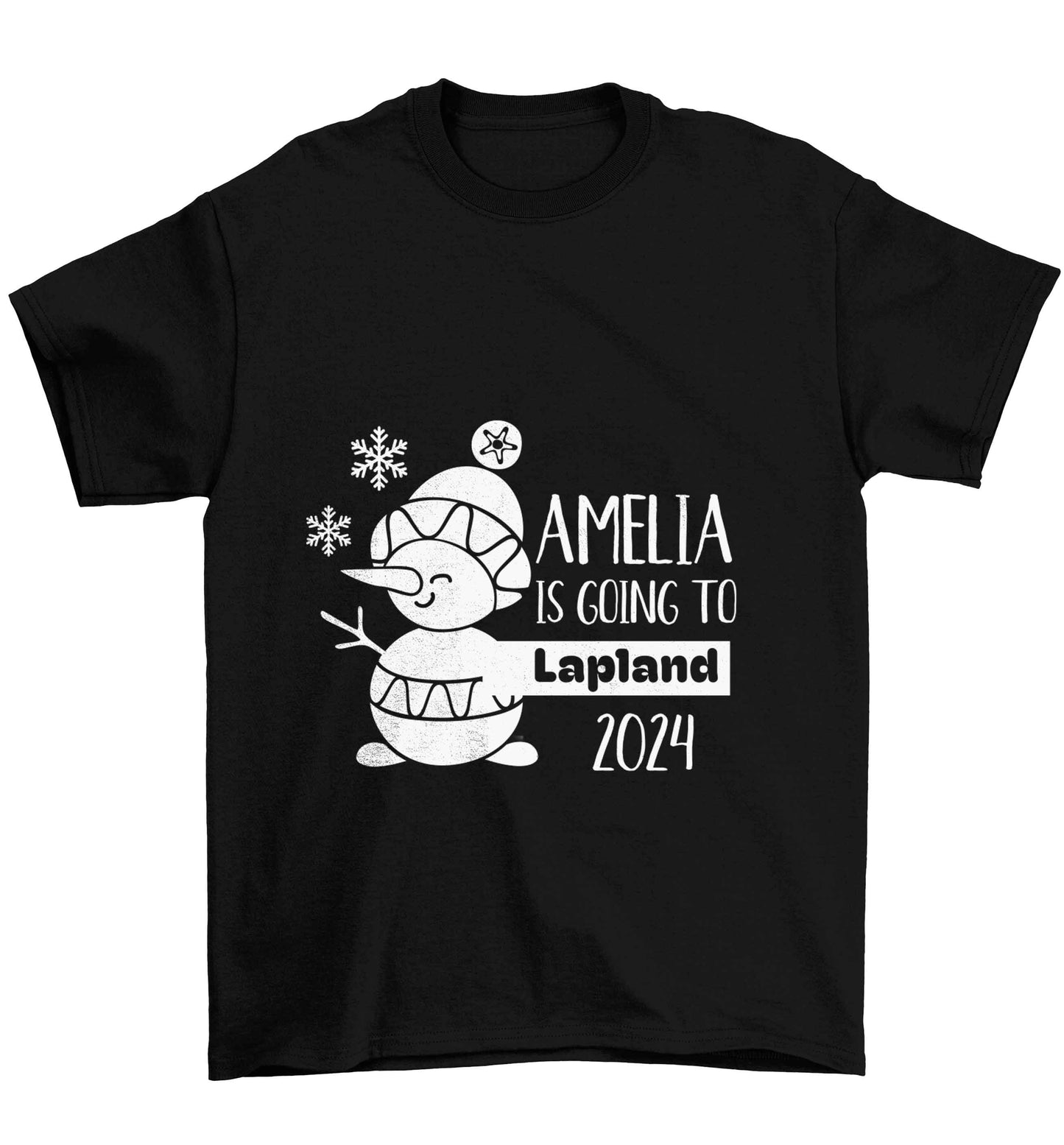 Any name here - is going to Lapland personalised Children's black Tshirt 12-13 Years