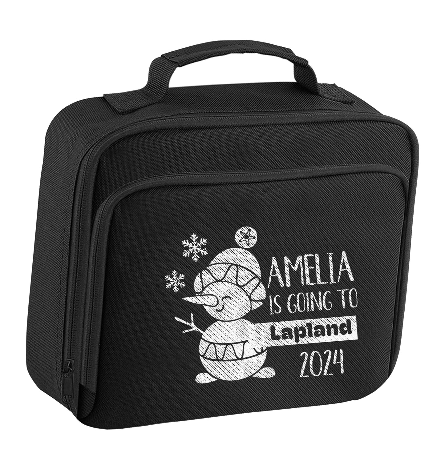 Any name here - is going to Lapland personalised insulated black lunch bag cooler