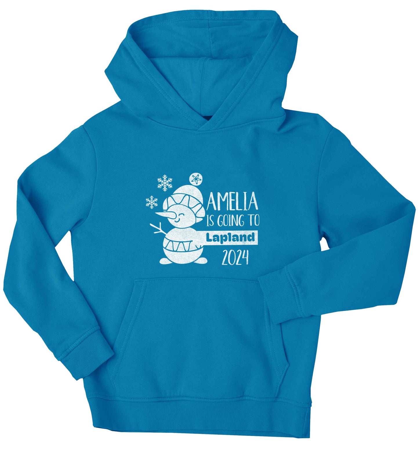 Any name here - is going to Lapland personalised children's blue hoodie 12-13 Years