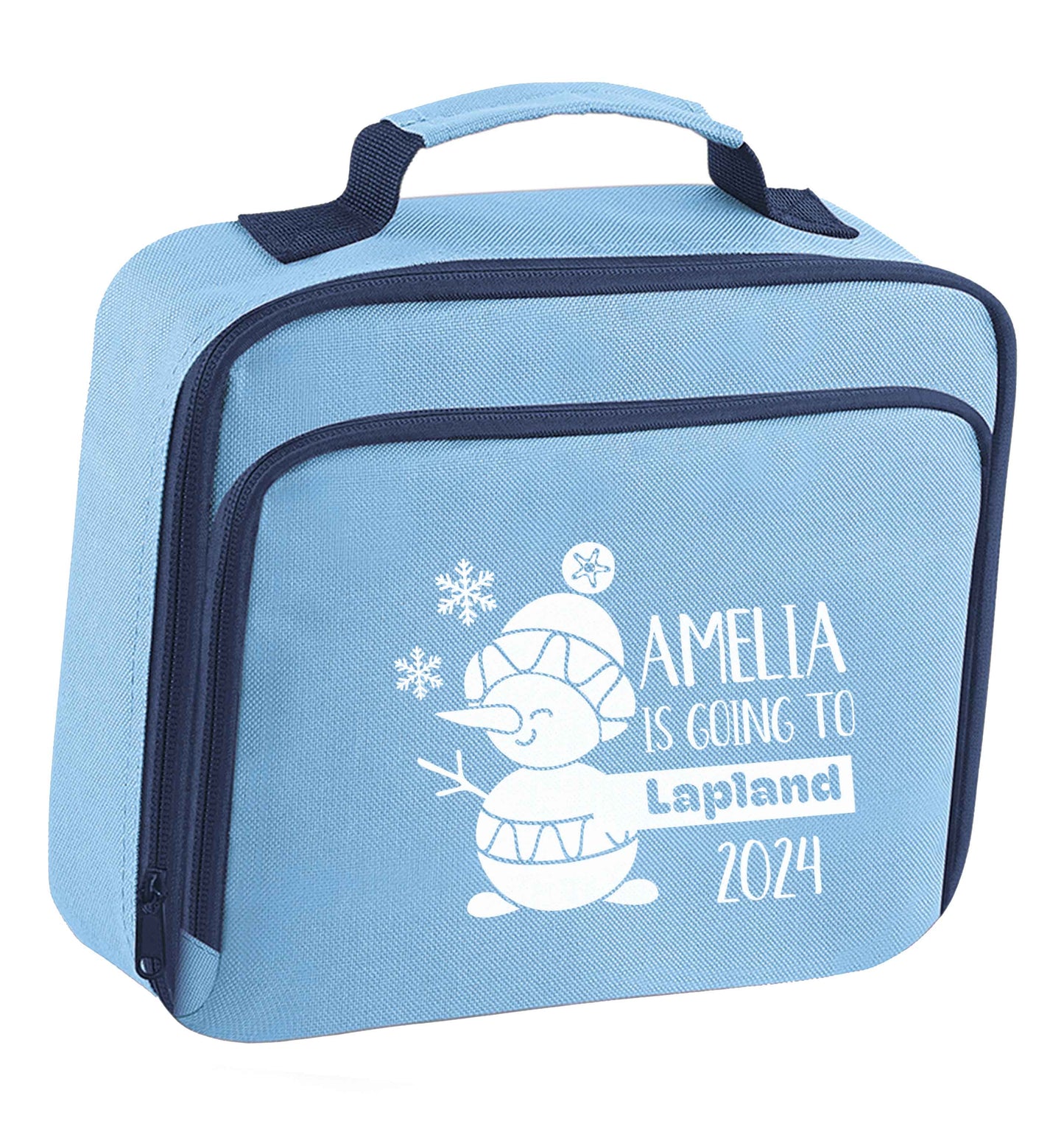Any name here - is going to Lapland personalised insulated blue lunch bag cooler
