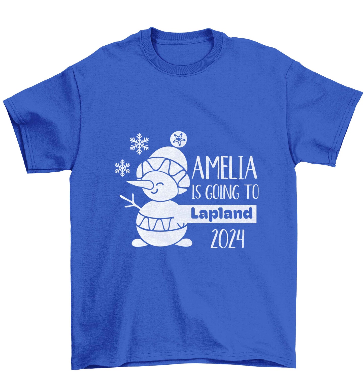 Any name here - is going to Lapland personalised Children's blue Tshirt 12-13 Years