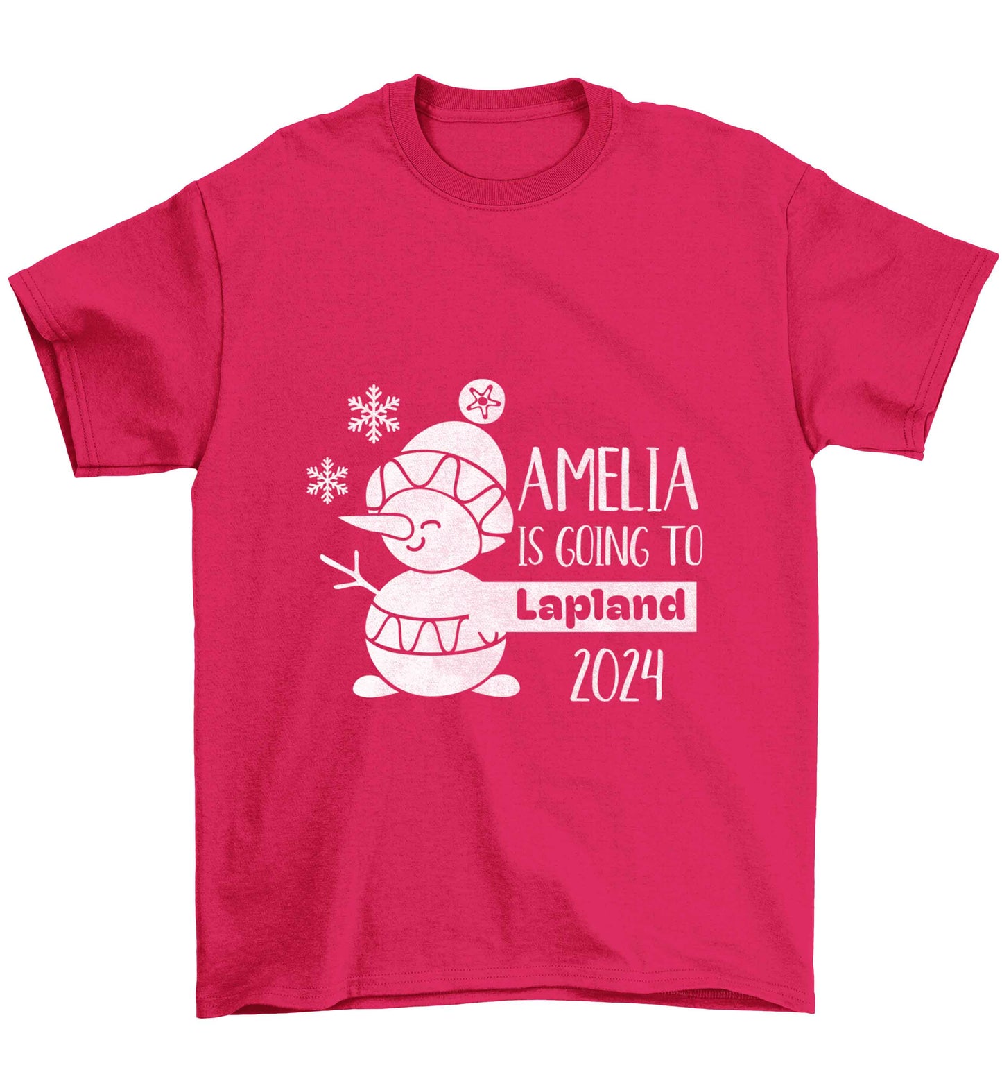 Any name here - is going to Lapland personalised Children's pink Tshirt 12-13 Years