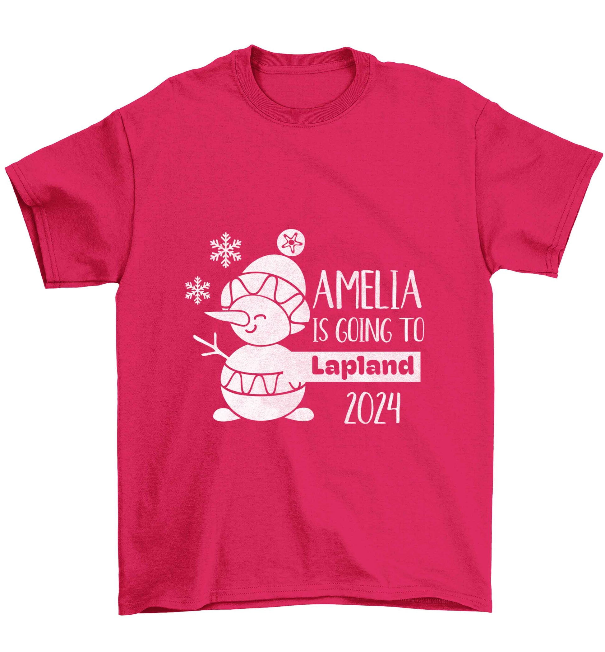Any name here - is going to Lapland personalised Children's pink Tshirt 12-13 Years