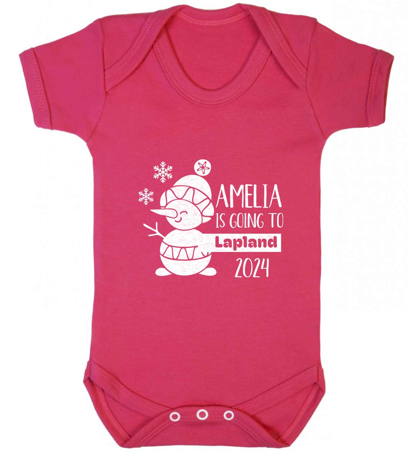 Any name here - is going to Lapland personalised baby vest dark pink 18-24 months