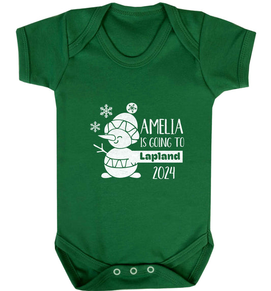 Any name here - is going to Lapland personalised baby vest green 18-24 months