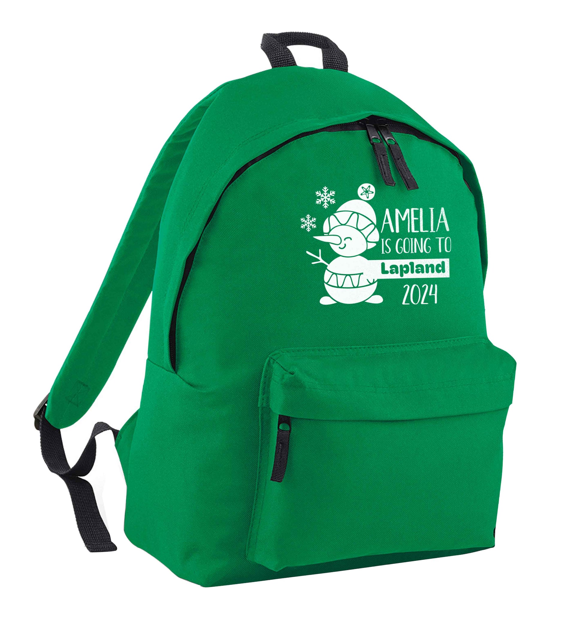 Any name here - is going to Lapland personalised green adults backpack