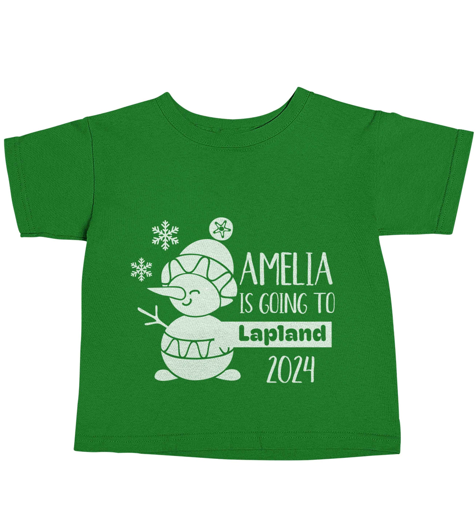 Any name here - is going to Lapland personalised green baby toddler Tshirt 2 Years