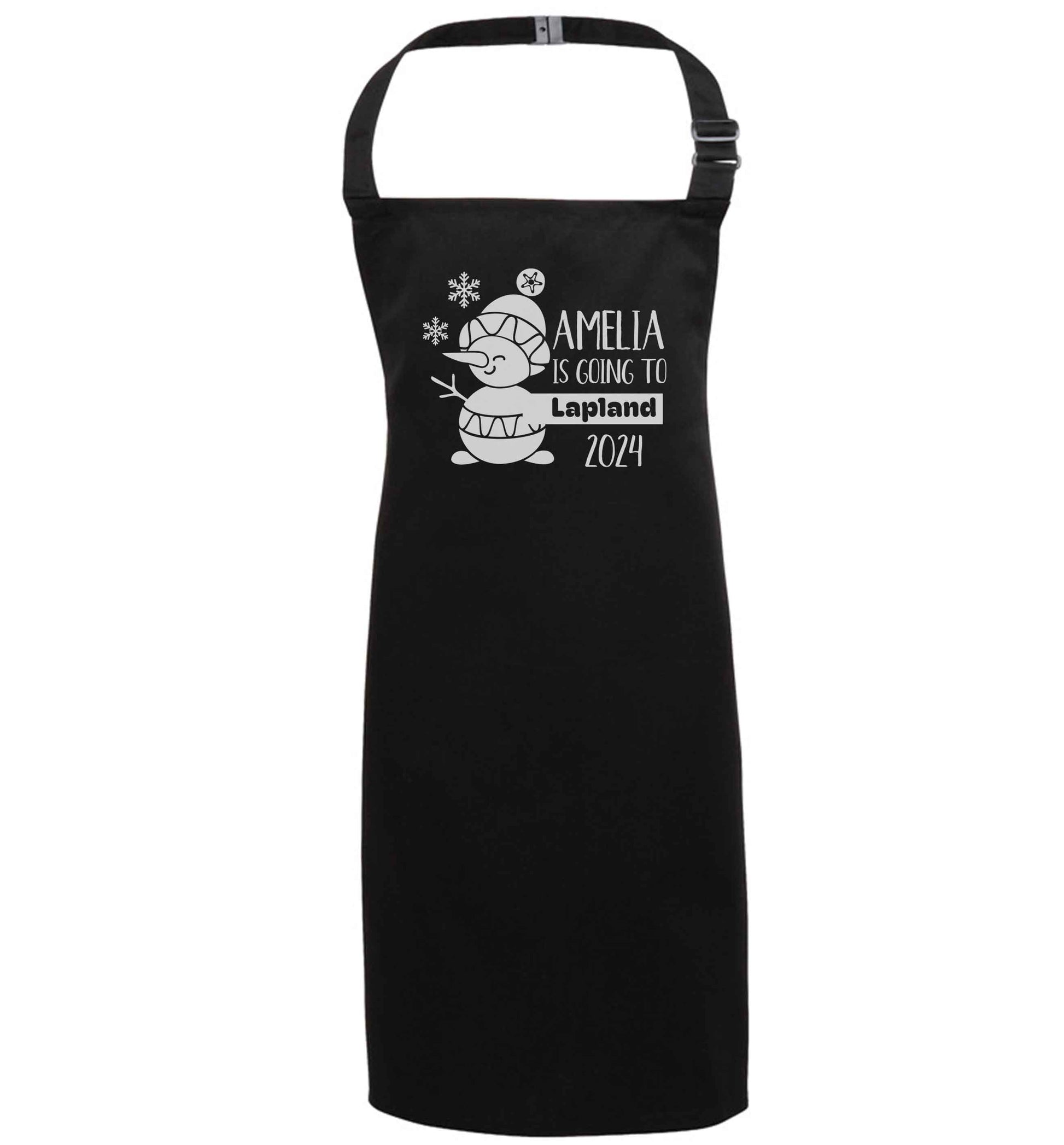 Any name here - is going to Lapland personalised black apron 7-10 years