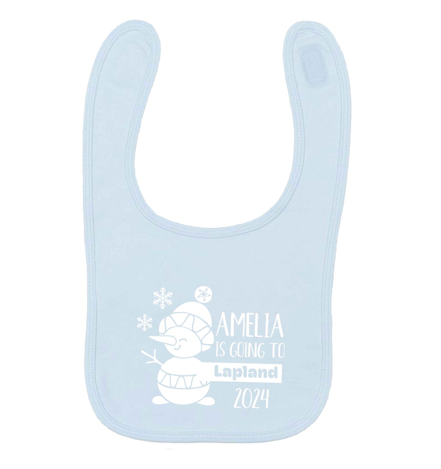 Any name here - is going to Lapland personalised pale blue baby bib