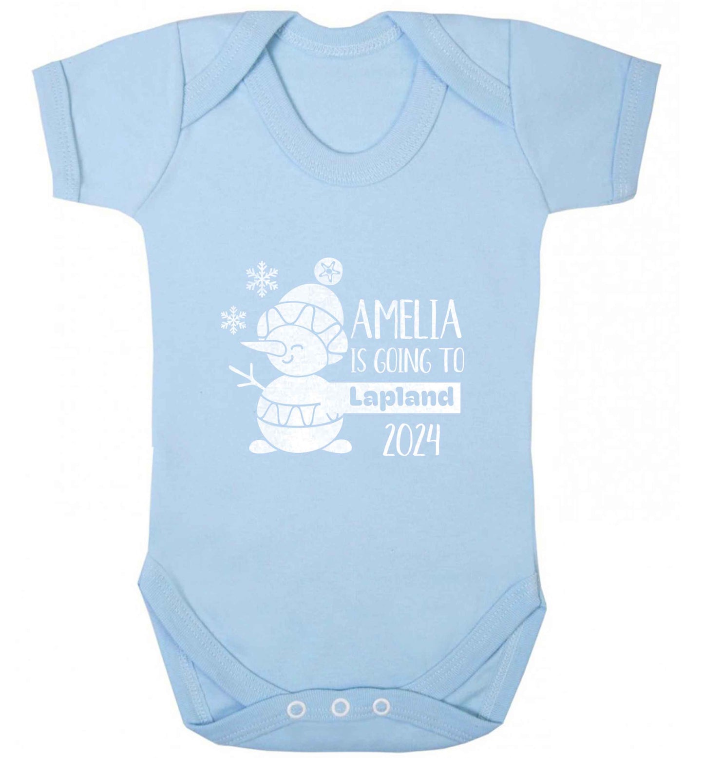 Any name here - is going to Lapland personalised baby vest pale blue 18-24 months