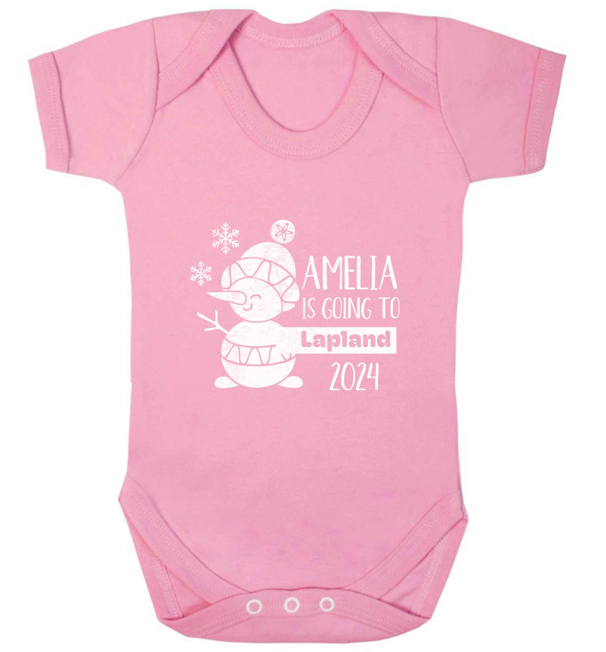 Any name here - is going to Lapland personalised baby vest pale pink 18-24 months