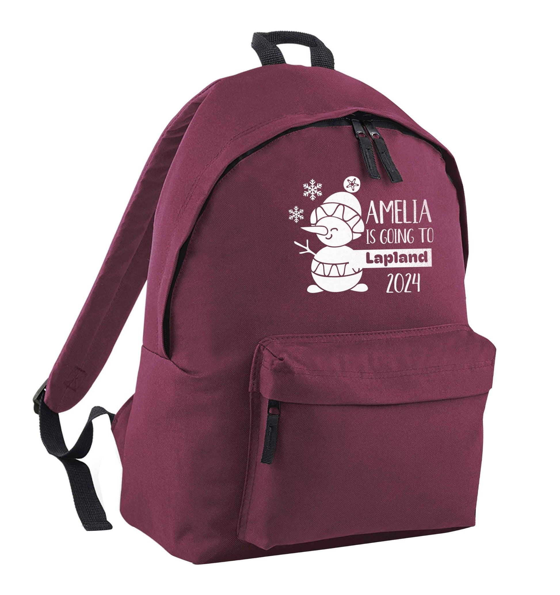 Any name here - is going to Lapland personalised maroon children's backpack