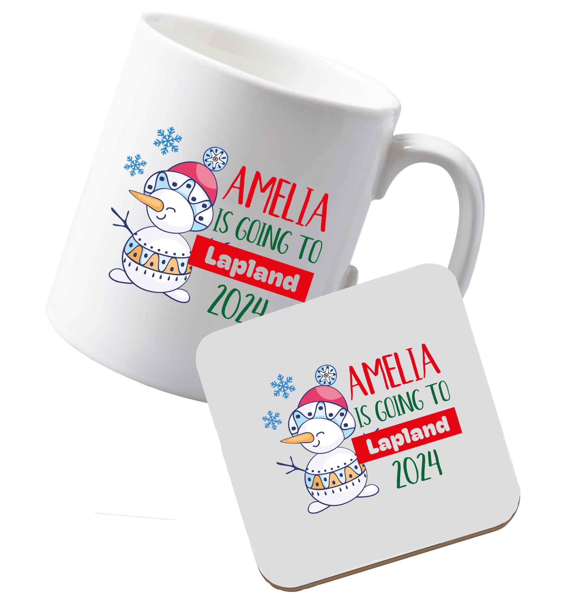 10 oz Ceramic mug and coaster Any name here - is going to Lapland personalised both sides