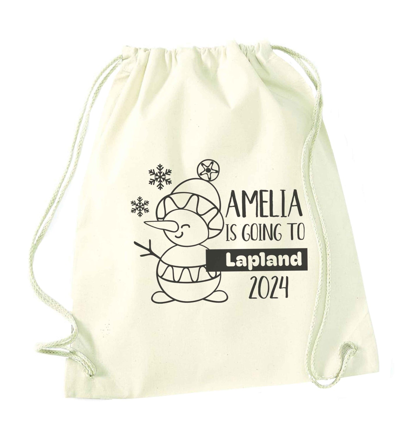 Any name here - is going to Lapland personalised natural drawstring bag