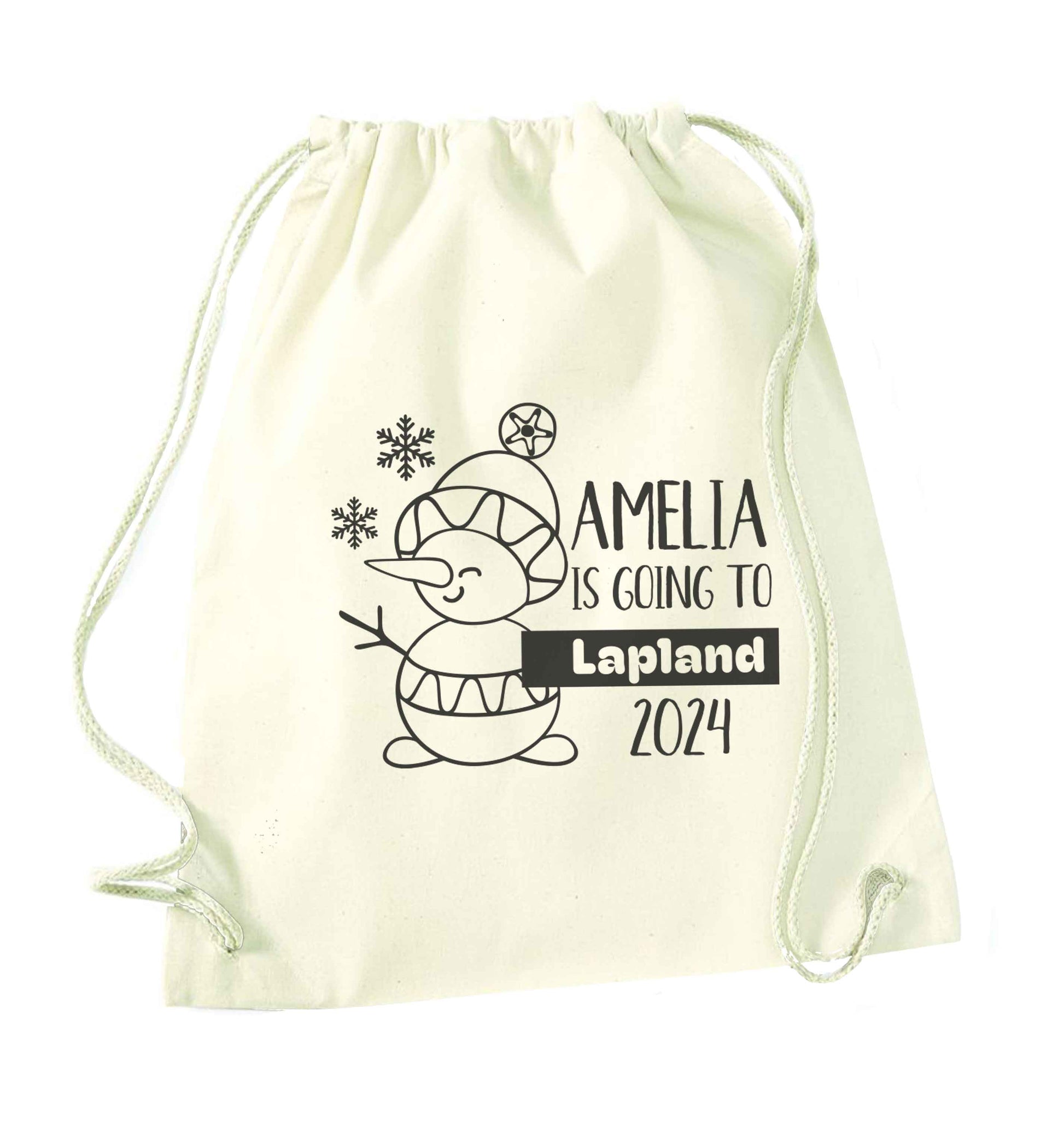 Any name here - is going to Lapland personalised natural drawstring bag