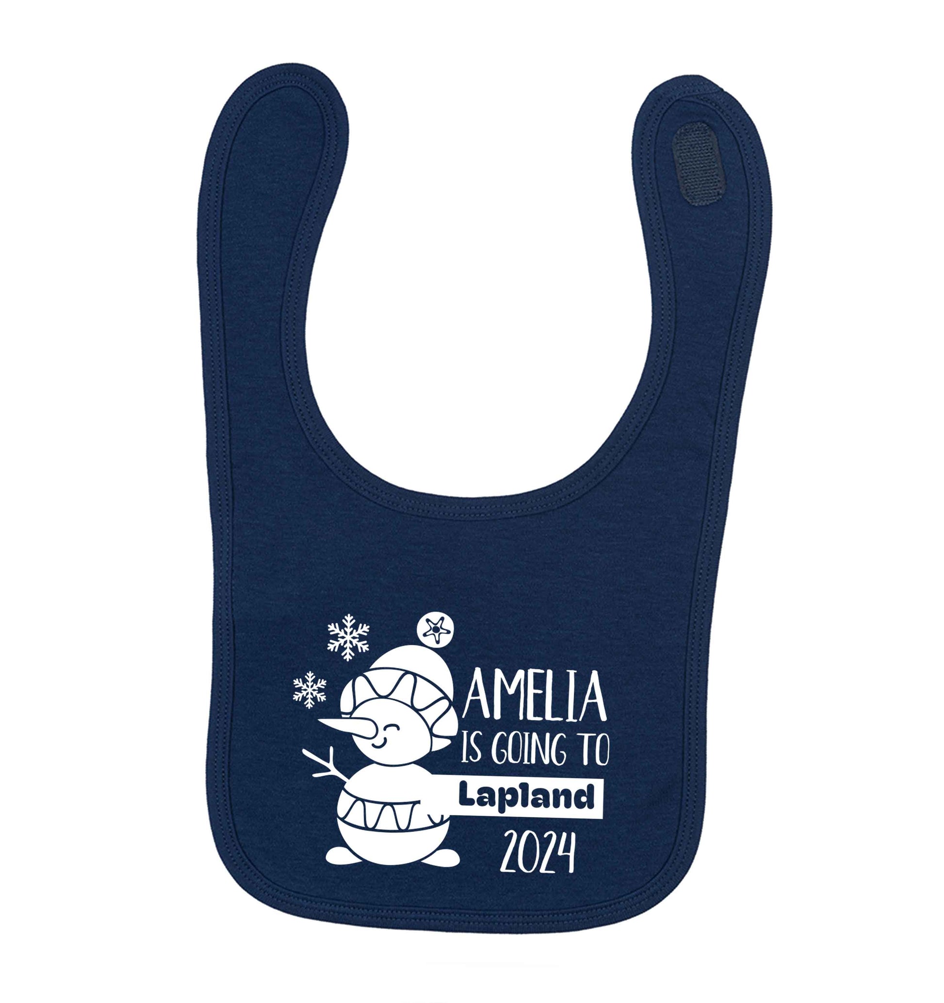 Any name here - is going to Lapland personalised navy baby bib