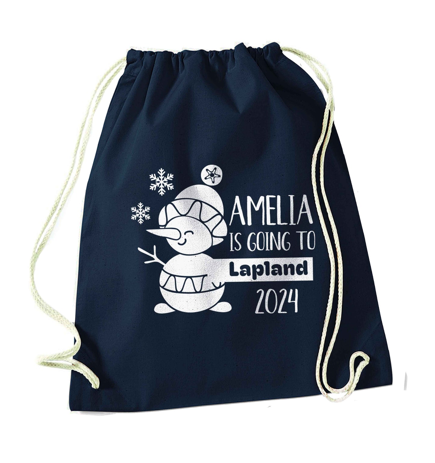 Any name here - is going to Lapland personalised navy drawstring bag