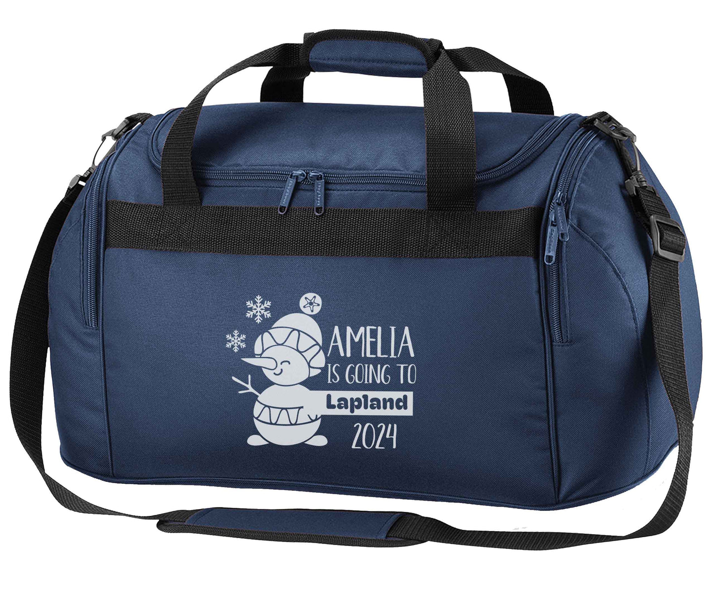 Any name here - is going to Lapland personalised navy holdall / duffel bag