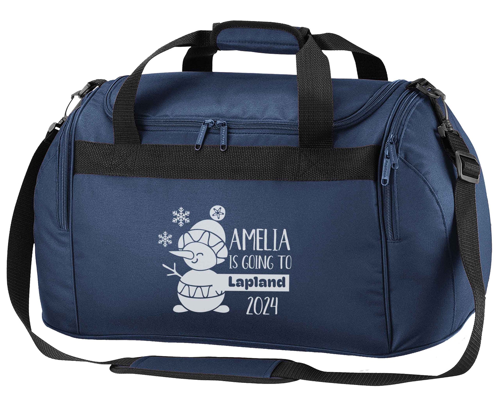 Any name here - is going to Lapland personalised navy holdall / duffel bag