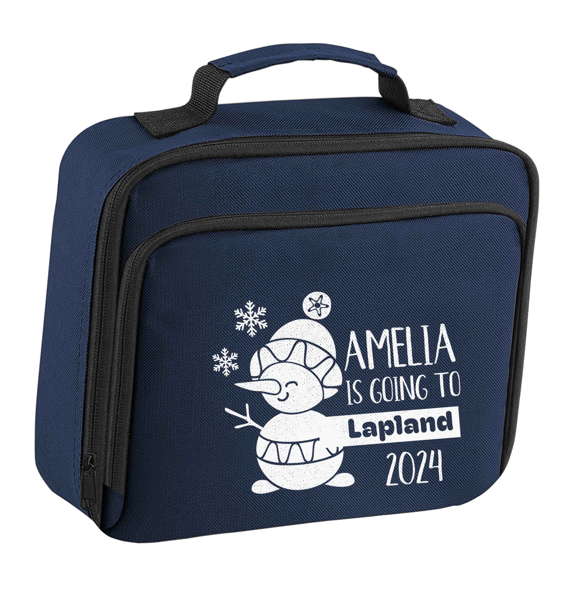 Any name here - is going to Lapland personalised insulated navy lunch bag cooler