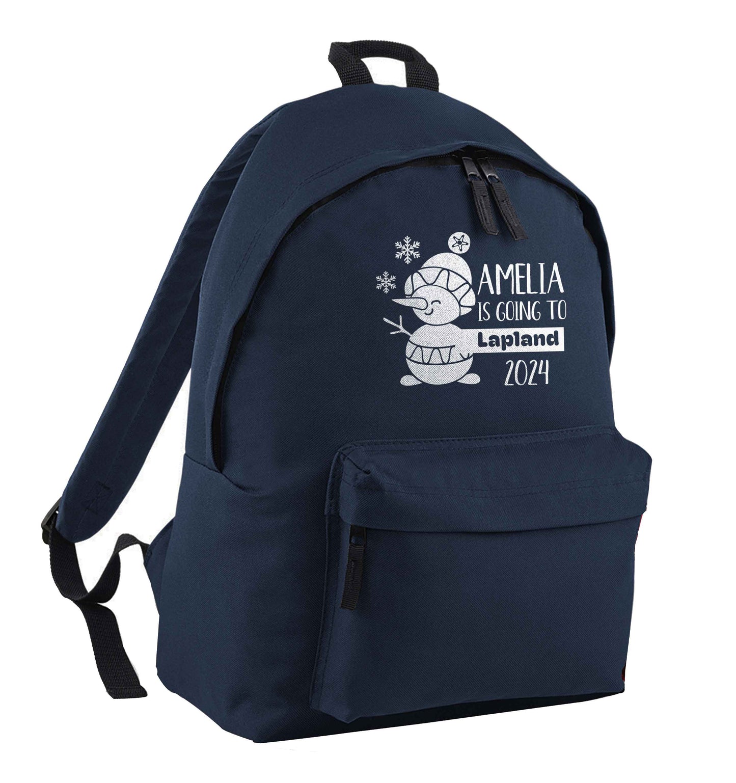 Any name here - is going to Lapland personalised navy children's backpack