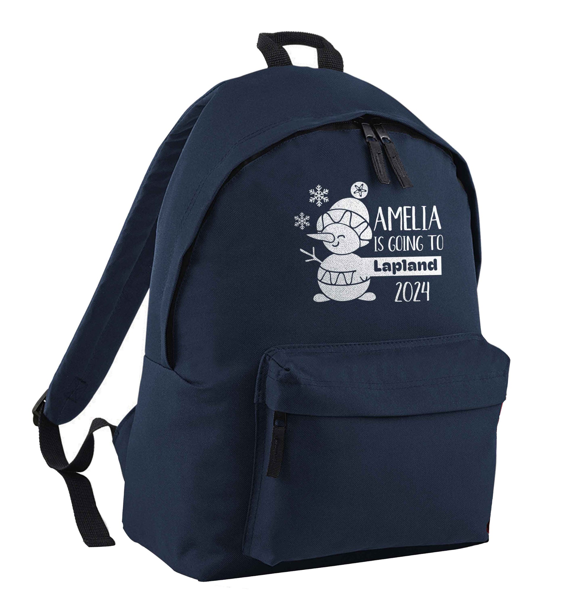 Any name here - is going to Lapland personalised navy children's backpack