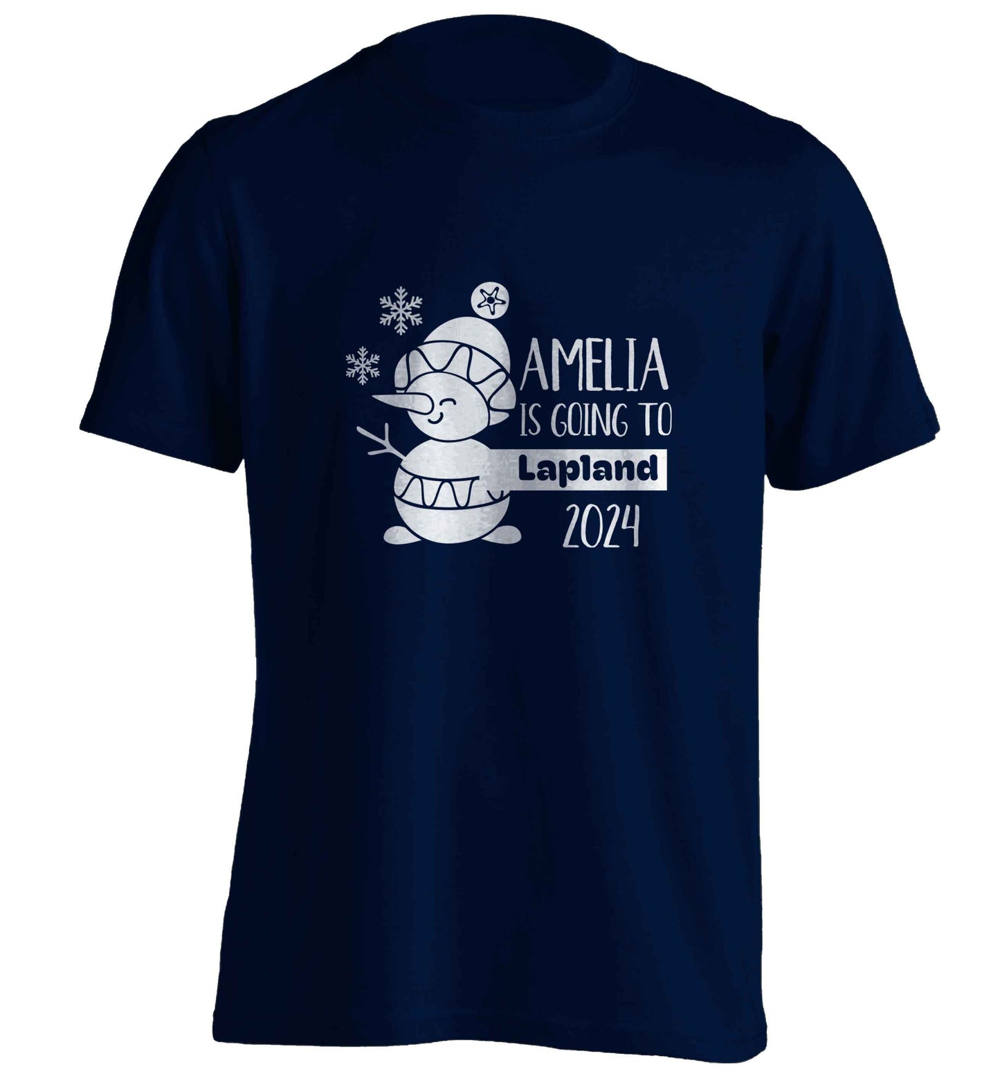 Any name here - is going to Lapland personalised adults unisex navy Tshirt 2XL