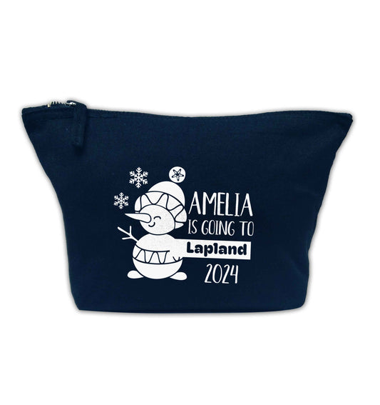 Any name here - is going to Lapland personalised navy makeup bag