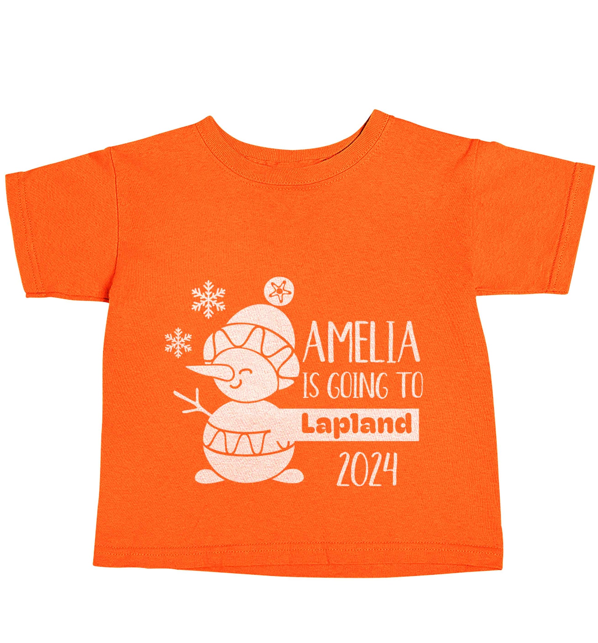 Any name here - is going to Lapland personalised orange baby toddler Tshirt 2 Years