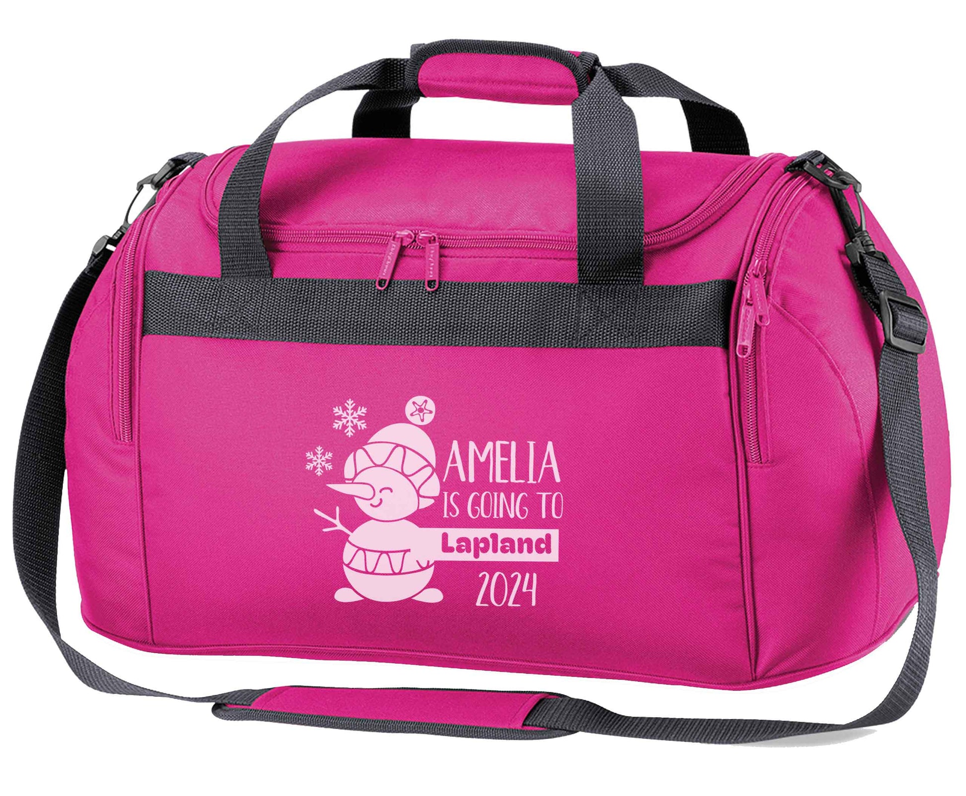 Any name here - is going to Lapland personalised pink holdall / duffel bag