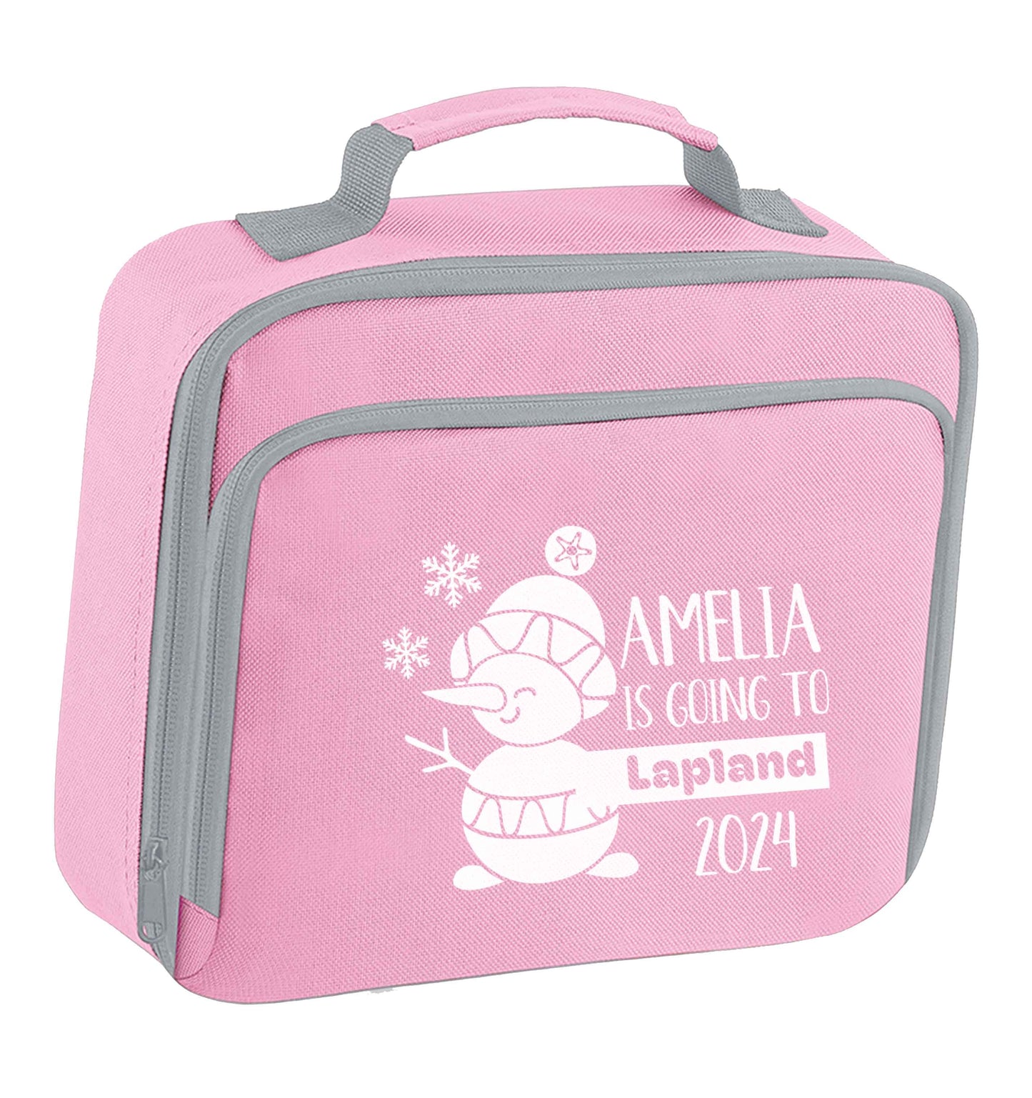 Any name here - is going to Lapland personalised insulated pink lunch bag cooler