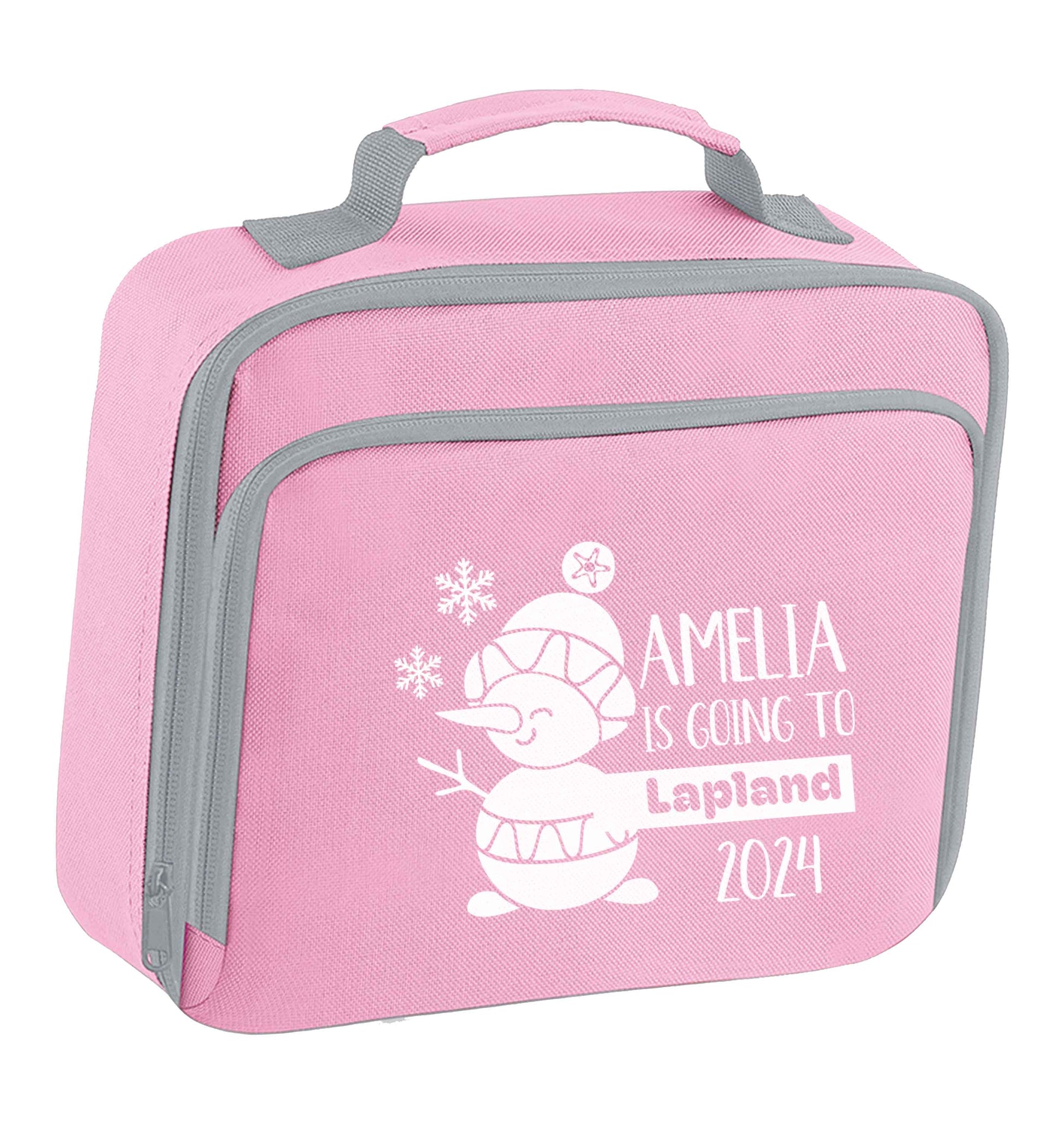 Any name here - is going to Lapland personalised insulated pink lunch bag cooler