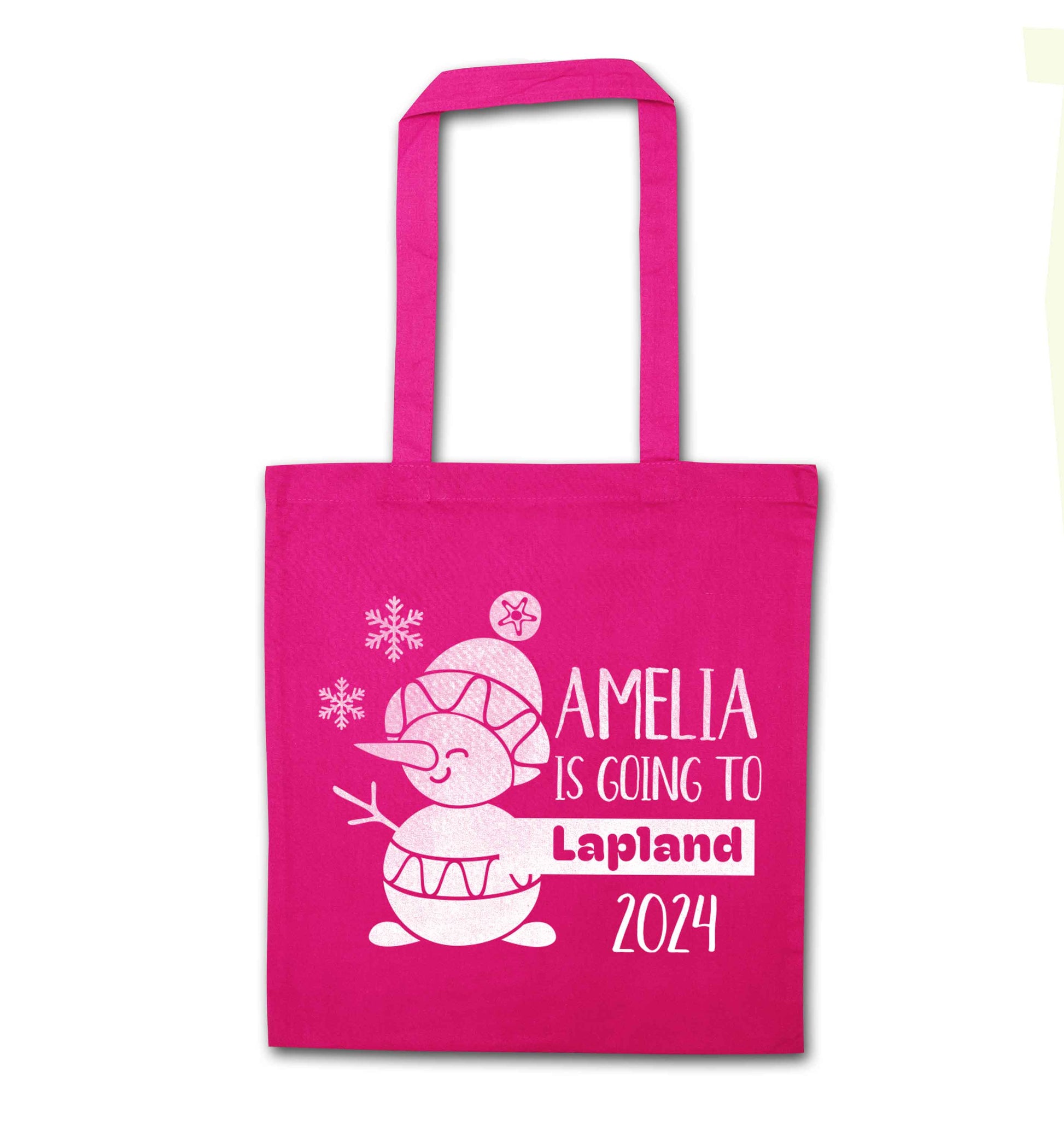 Any name here - is going to Lapland personalised pink tote bag