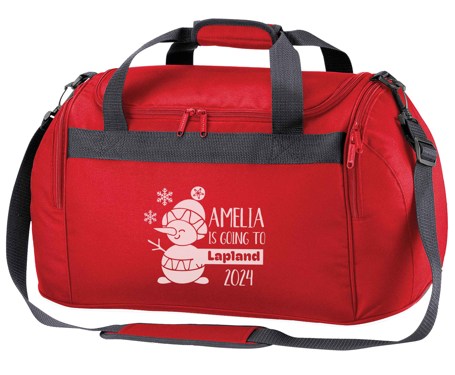 Any name here - is going to Lapland personalised red holdall / duffel bag