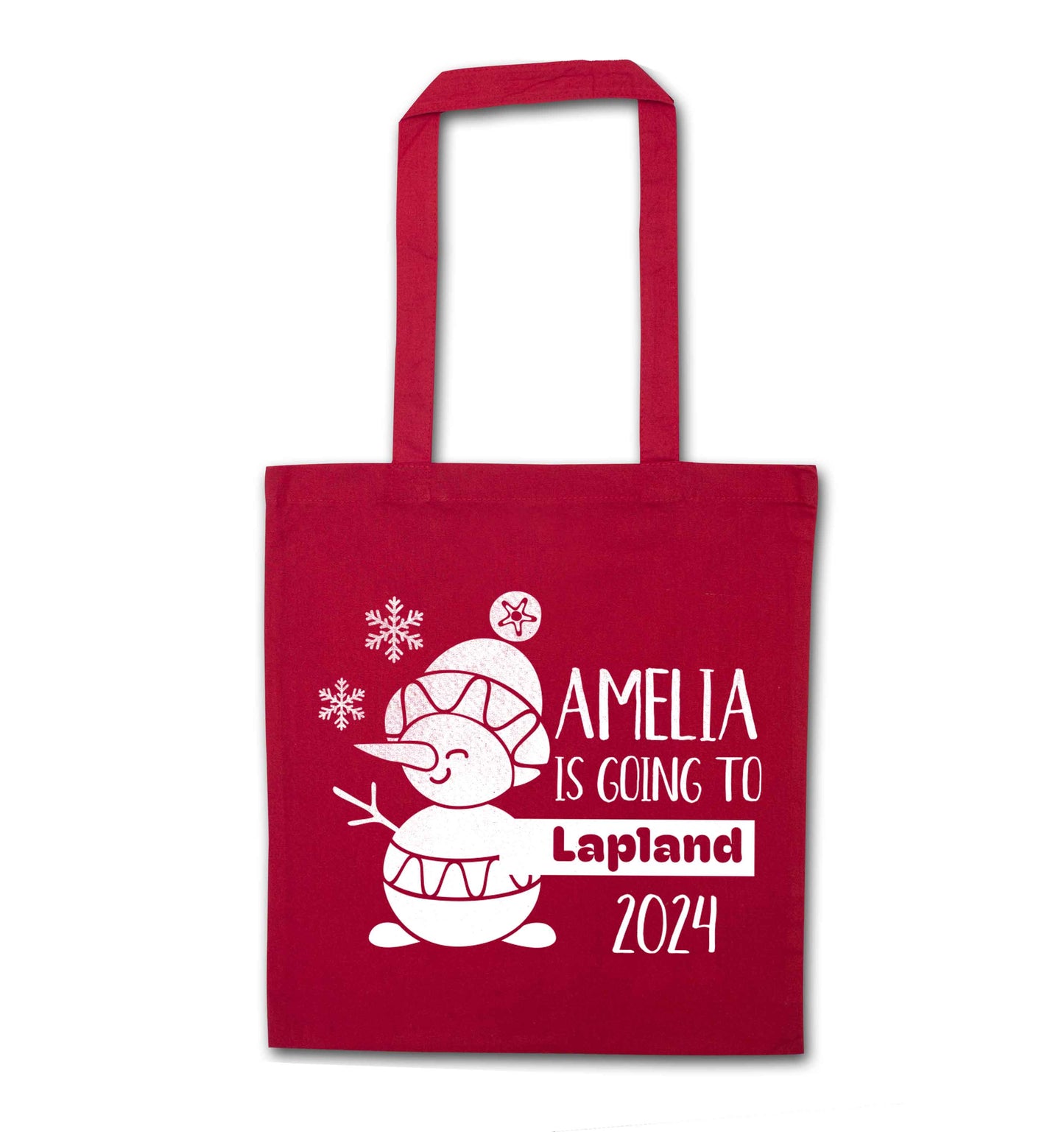 Any name here - is going to Lapland personalised red tote bag