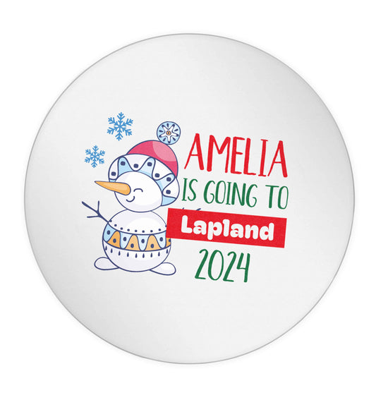 Any name here - is going to Lapland personalised 24 @ 45mm matt circle stickers