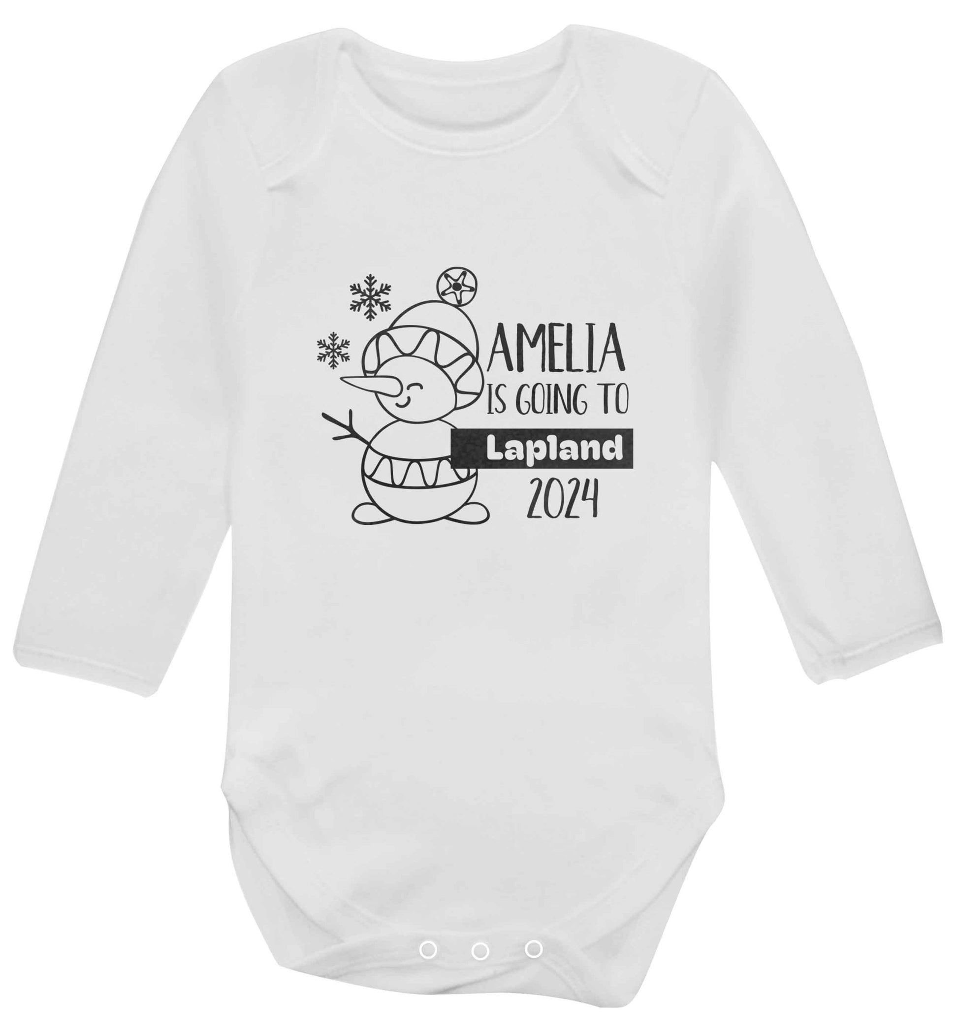 Any name here - is going to Lapland personalised baby vest long sleeved white 6-12 months